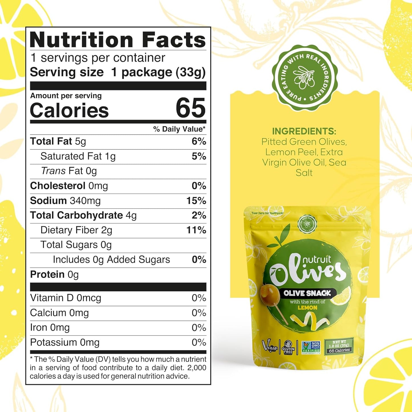 Nutruit Olive Snack (Lemon) Special Toothpick on top packs (20 Pack)