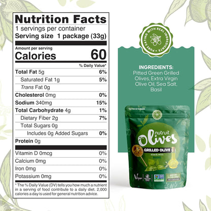 Nutruit Olive Snack (Grilled & Basil) Special Toothpick on top packs (20 Pack)