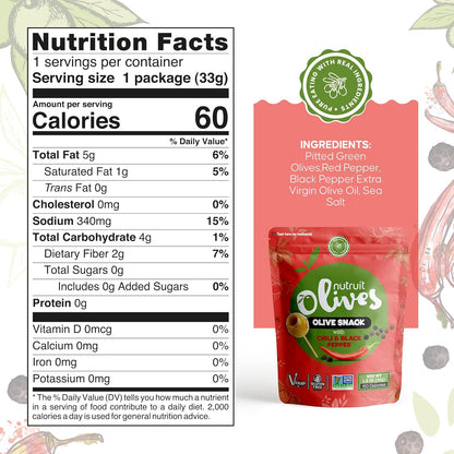 Nutruit Olive Snack (Chili & Black Pepper) Special Toothpick on top packs (20 Pack)