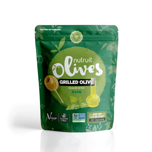 Nutruit Olive Snack (Grilled & Basil) Special Toothpick on top packs (20 Pack)
