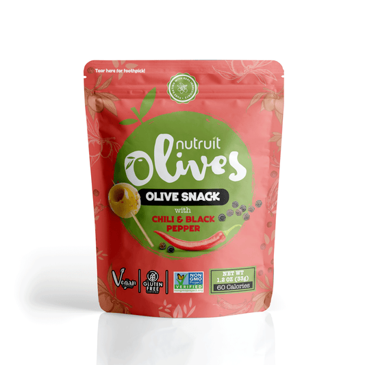 Nutruit Olive Snack (Chili & Black Pepper) Special Toothpick on top packs (20 Pack)