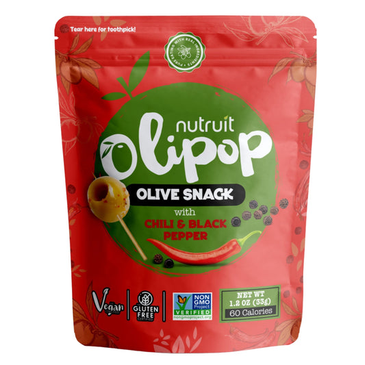 Nutruit Olive Snack (Chili & Black Pepper) Special Toothpick on top packs (20 Pack)