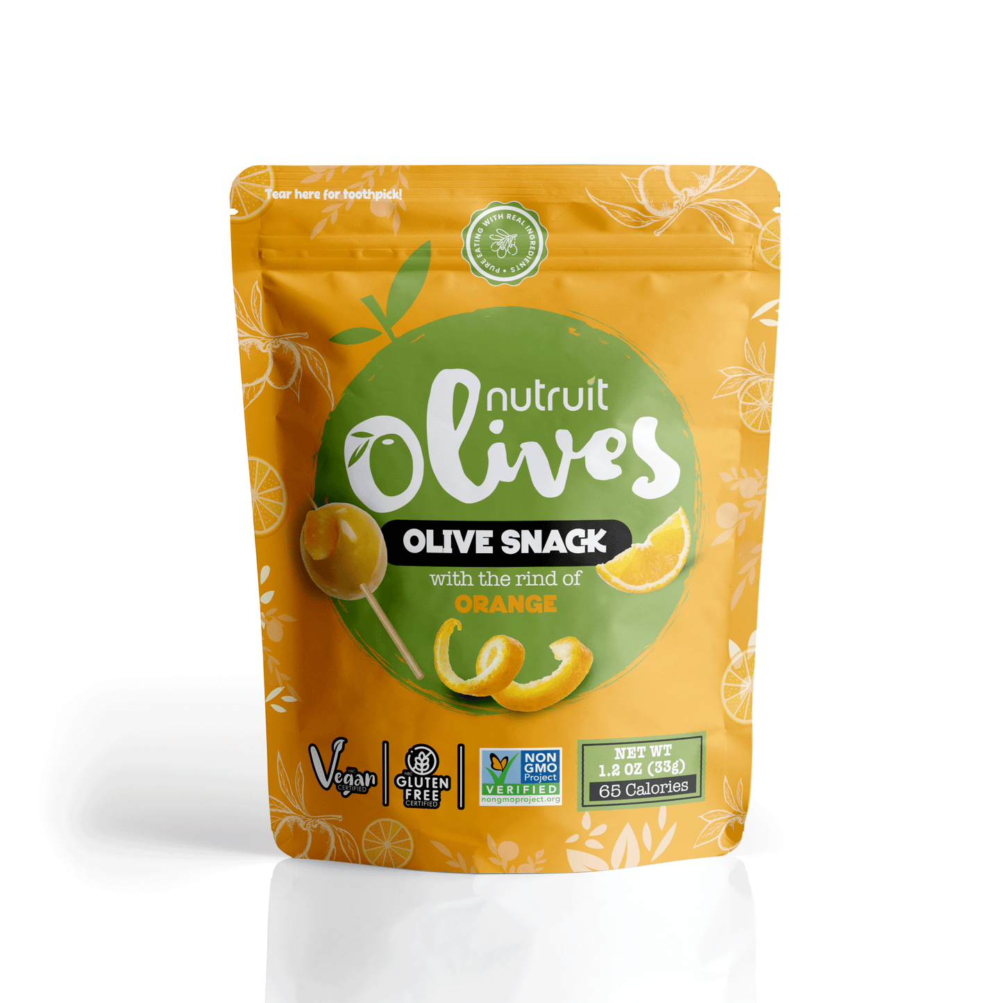 Nutruit Olive Snack (Orange) Toothpick on top packs (20 Pack)