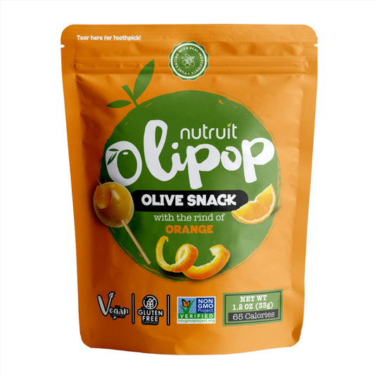Nutruit Olive Snack (Orange) Toothpick on top packs (20 Pack)