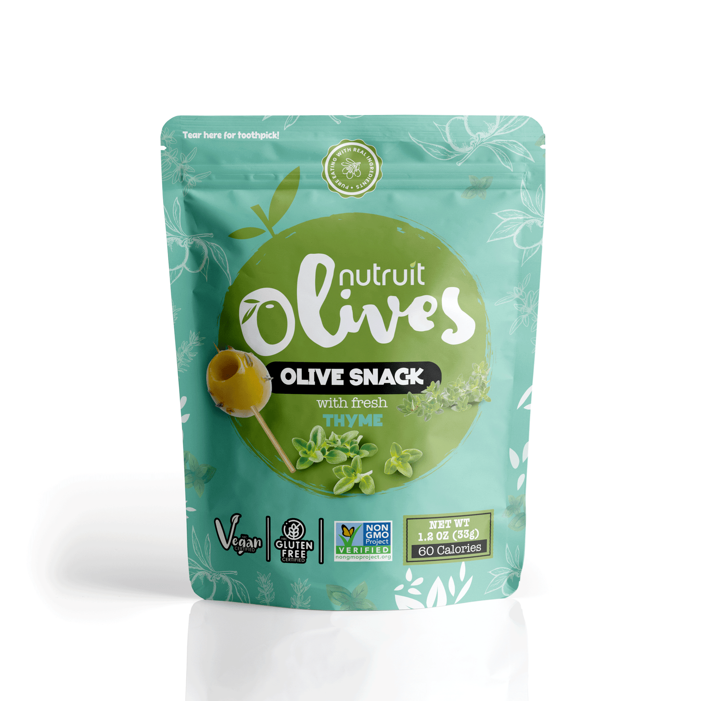 Nutruit Olive Snack (Thyme) Special Toothpick on top packs (20 Pack)